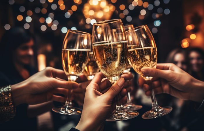 Gläser Sekt prosten sich zu